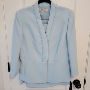 Tahari ASL Crystal Blue Faux Pearl Jacket & Skirt Suit Set, Size 12